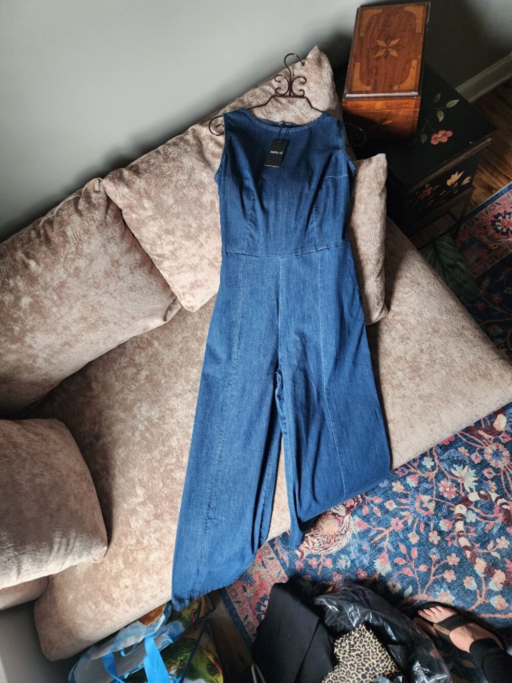 NWT Mixed by Nasrin Denim Boatneck Wide Leg Jumpsuit M - Picture 4 of 5